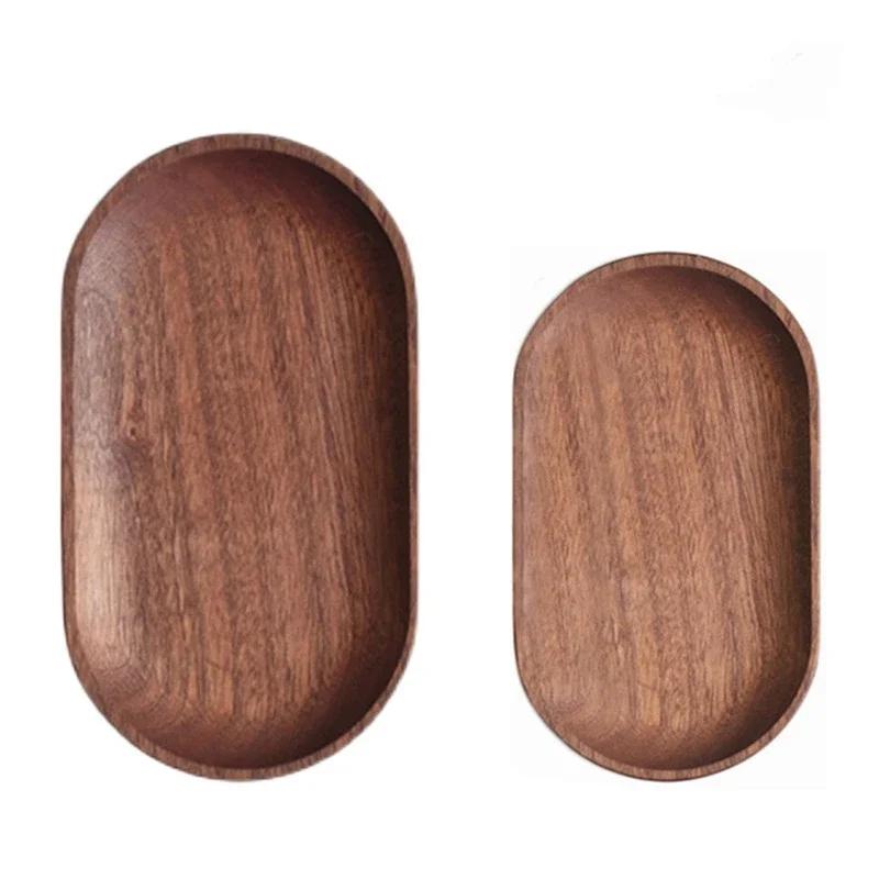 Hot Solid Wood Serving Tray Oval Tea Tray Decorative Wood Plate Fruit Tray Vegetable Platter Home Bread Dessert Cake Plate Table