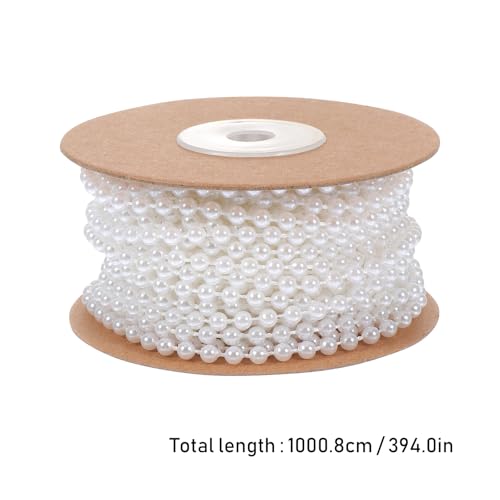 EXCEART Artificial Pearl Chain, Beaded Chain, Pearl Braid Chain, Obi-jime, 4mm Pearls, White Pearls, Craft Decoration, Pearl Garland, 10m, DIY, Handma