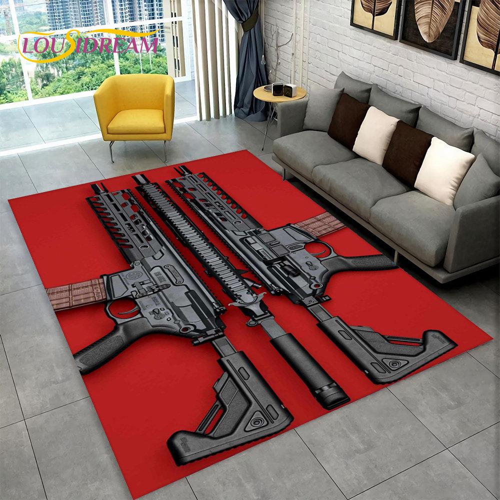 3D útočná puška Pistole Zásobník Gun Area Koberec,Koberec pro domácí obývací pokoj Ložnice Pohovka Rohožka Dekor,Kid Neklouzavá podlahová rohož