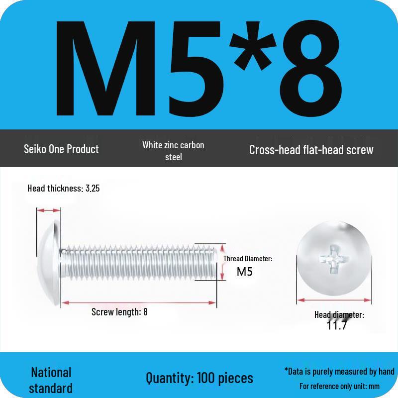 White Zinc M3-M6 Phillips Flat Head, Pan Head, and Mushroom Head Machine Screws