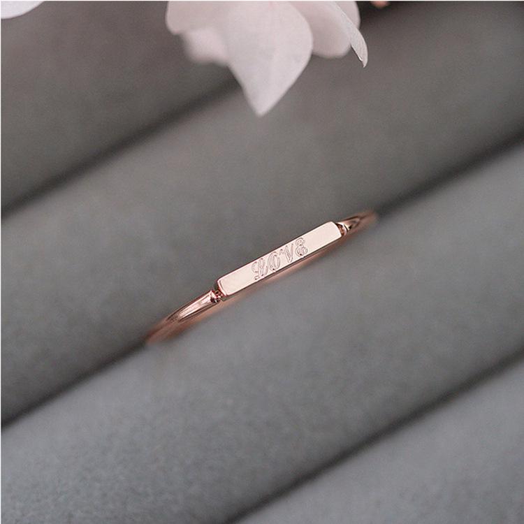 18K Rose Gold Plated LOVE Letter Coil Ring - Korean Style Titanium Steel
