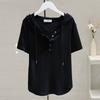 Drawstring Hooded T-shirt for Women for Short-sleeved Summer Fashionable Loose Slim Versatile T-shirt Base Shirt
