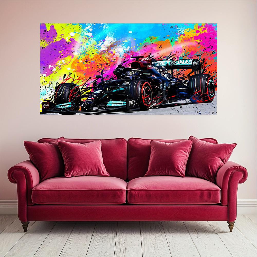 Modern Popular Colorful Canvas Painting, Race Car, Wall Art, Graffiti Posters, Picture for Living Room, Home Decor