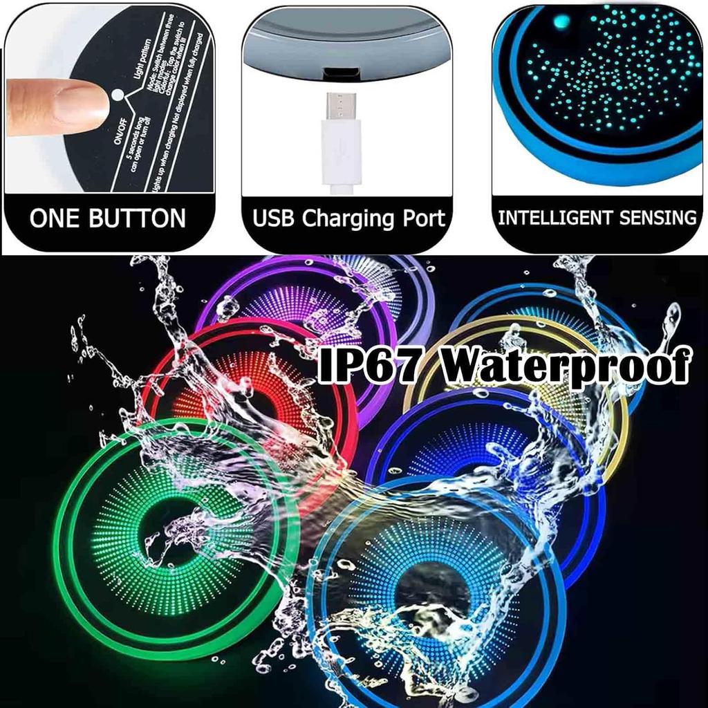 2PCS LED Car Cup Holder Lights, Light Up Car Coasters For Cup Holders 7 Colors Changing USB Charging Mat Waterproof Cup Pad, Car Gifts For Men &
