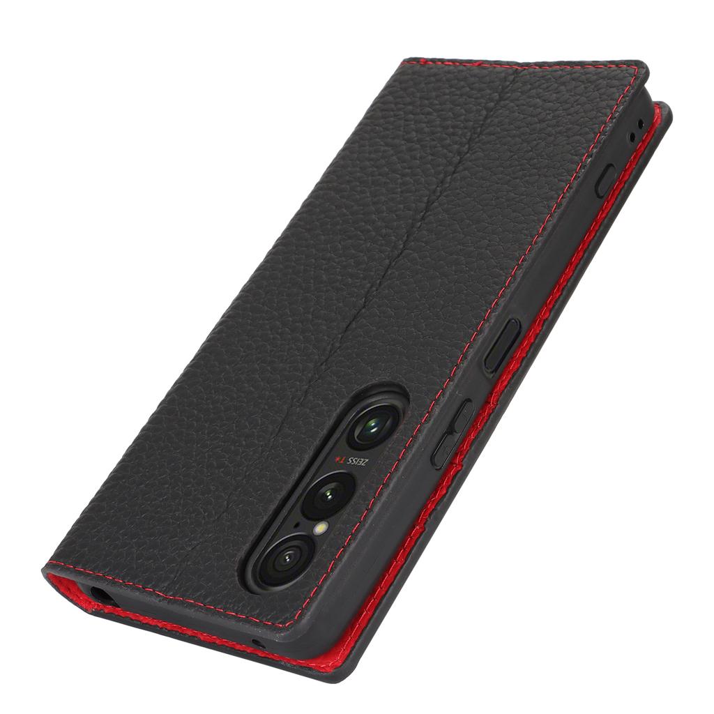 For Sony Xperia 1 VI Case Genuine Cow Leather Litchi Texture Flip Phone Cover