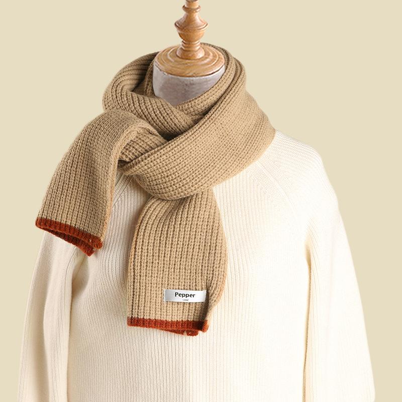 Knitted Woolen Scarf for Women Autumn and Winter Warm and Thickened Student Girl Versatile Men's Couple Style Scarf Korean Version