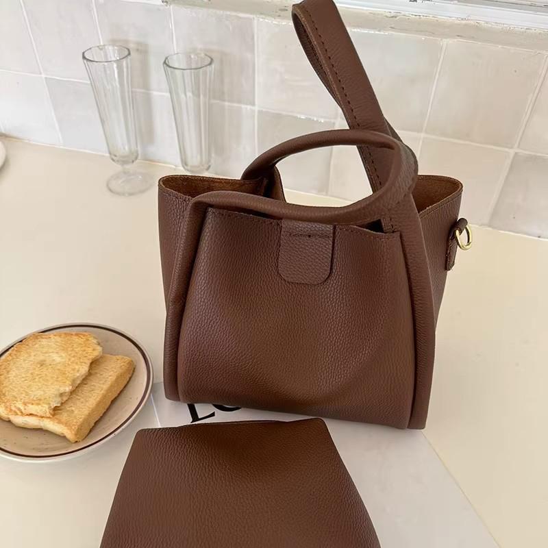 New Fashion Bucket Bag For Women Retro Texture Commuting Work Single Shoulder Crossbody Bags Simple Solid Student Handbags