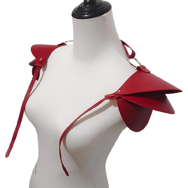 Mittelalterliche Wikinger Schulterpanzerung Verstellbare Krieger Doppelschulterpanzer PU-Leder Schulterabdeckung Umhang für Damen Herren bordeaux