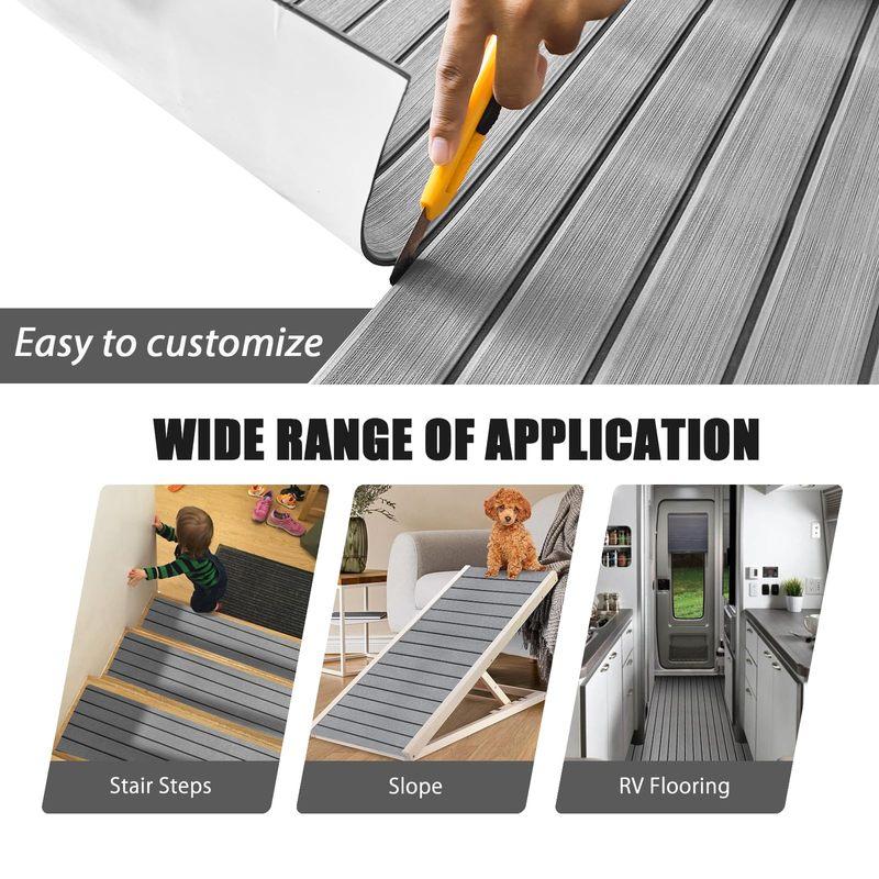 EVA Foam Faux Teak Boat Deck Mat Decking Sheet Yacht Flooring Anti Skid Mat Self Adhesive Vehicle Pad 2400x450x6MM