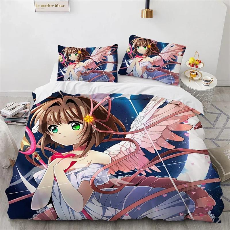 Cardcaptor Sakura Bettwäsche-Set, Bettbezug Bettdecke Bett-Set Steppdecke Kissenbezug, King Queen Twin Größe Jungen Mädchen Erwachsene
