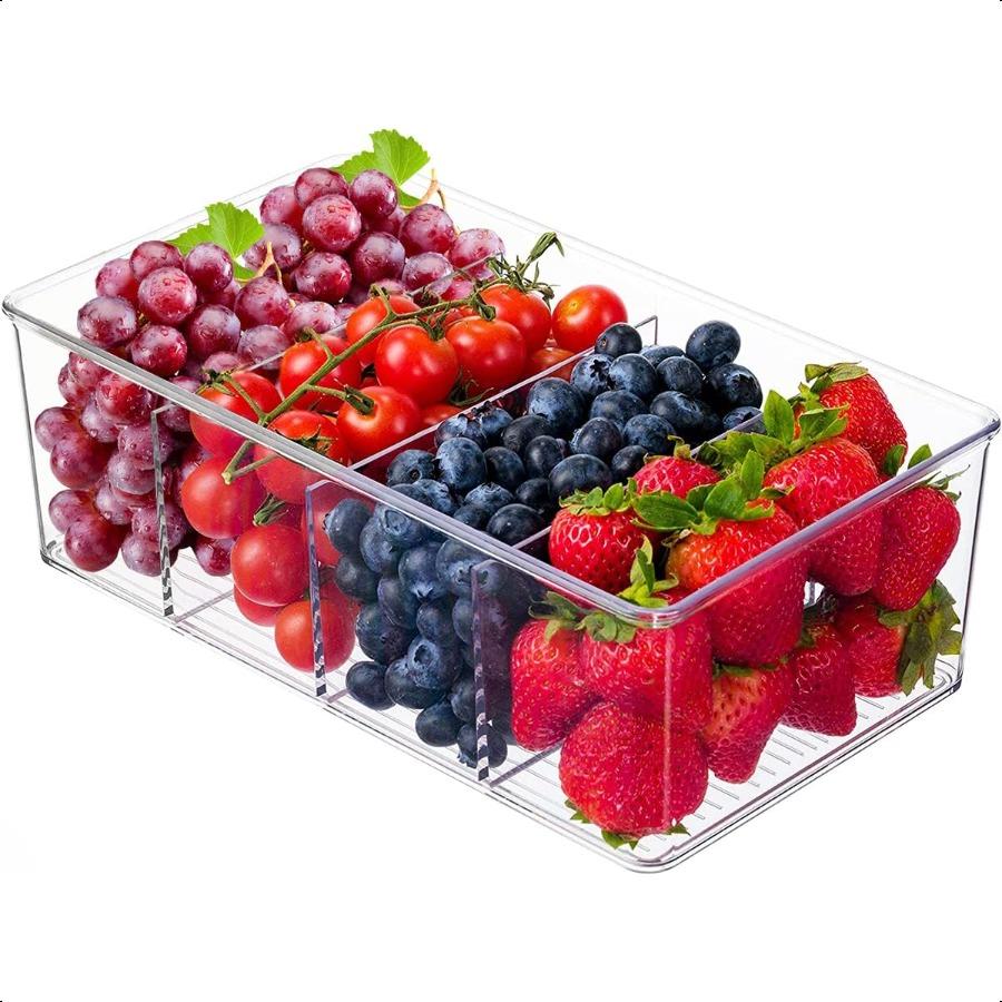 

Набор из 6 органайзеров для хранения продуктов Прозрачный пластик Съемный органайзер для закусок Органайзер для кладовой Стеллажи для хранения с 3 разделителями Ki United States