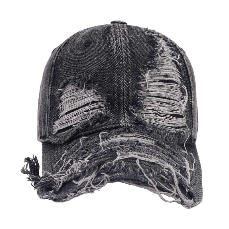 Zerrissener Hut Lange Krempe Distressed Hut Atmungsaktive Baseballkappe Damen Frühling Street Snap Hut Sonnenschutz Camping Wanderhut