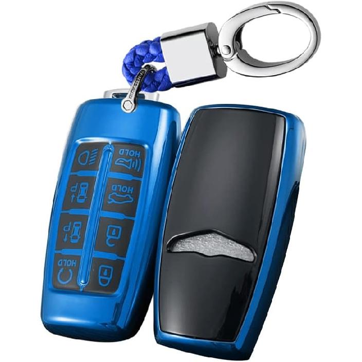 

SANRILY Мягкий ТПУ 8-кнопочный чехол для ключа для Genesis GV80 2021 2022 G80, GV70 Полная защита Бесключевой чехол-оболочка с брелоком Красный синий