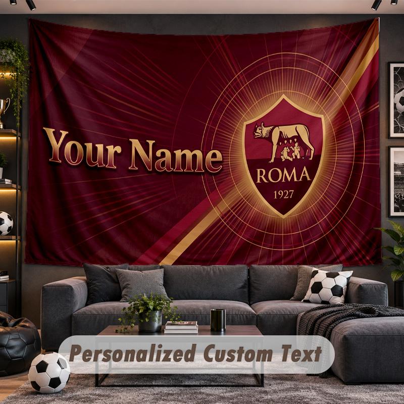 AS Roma FC Personalized Tapestry Support Custom Name, Wall Art Home Decoration