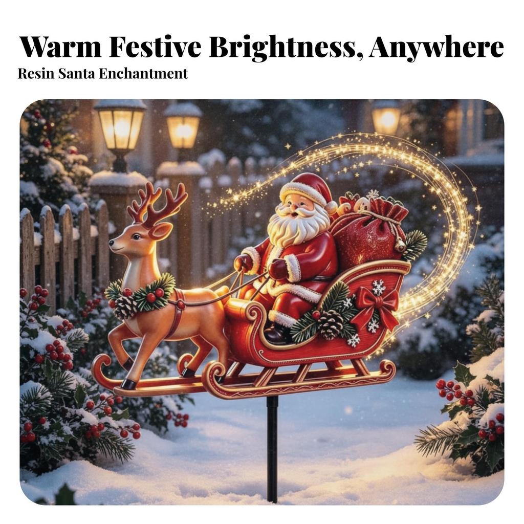Santa and Reindeer Sleigh Decorative Yard Stake Figurine Eye-Catching for Lawn
