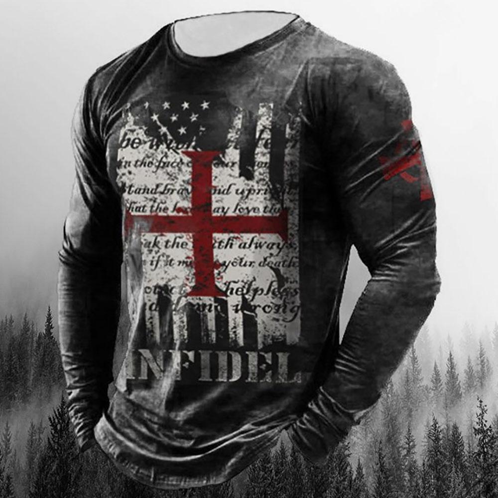 Men ‘s Vintage Long Sleeve T Shirt 3D Print Spring Autumn Hip Hop Streetwear O-Neck T Shirts Loose Tops Tees Men Clothing