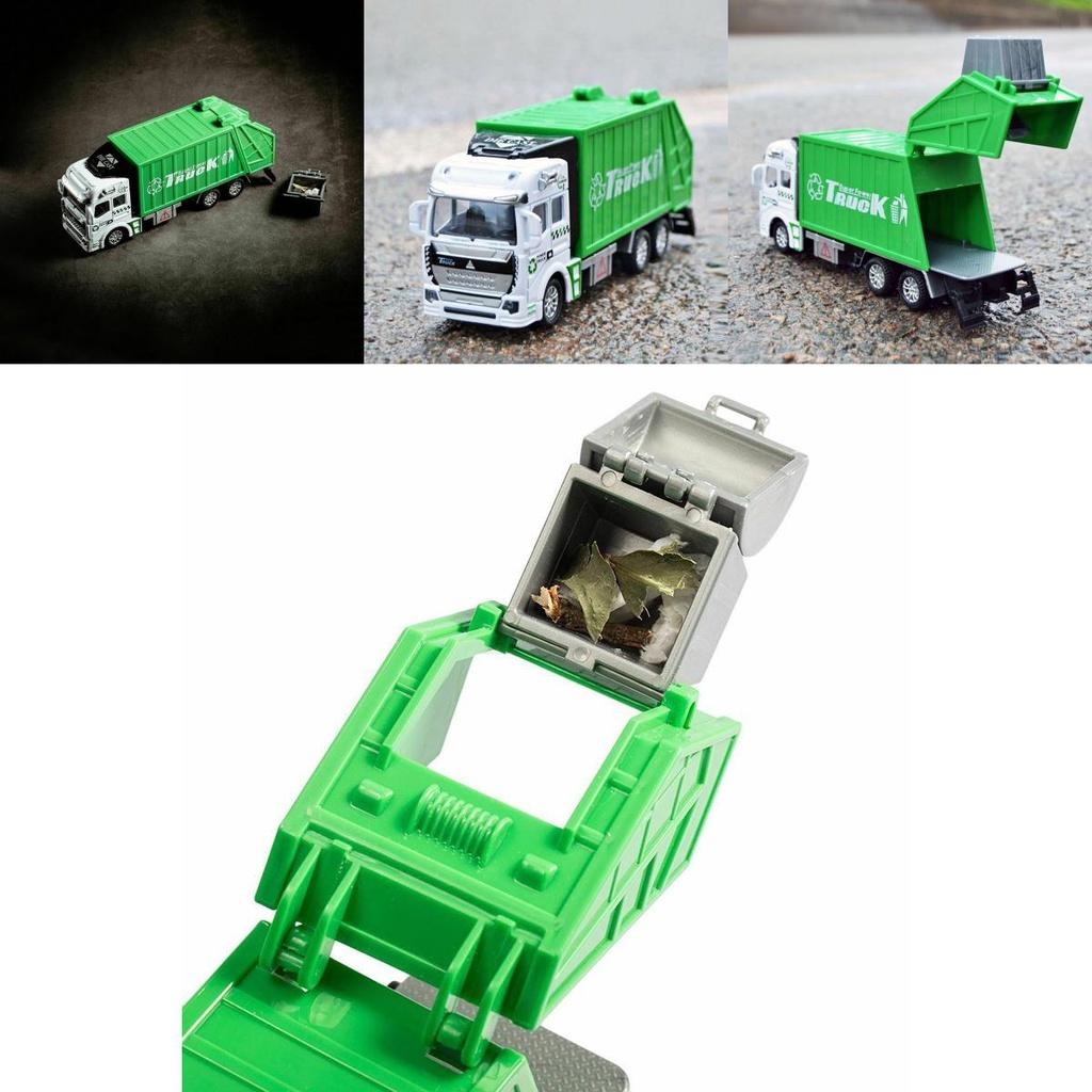 Colorful Diecast Garbage Truck Toy With Trash Bin For Kids Boys Xmas Gift