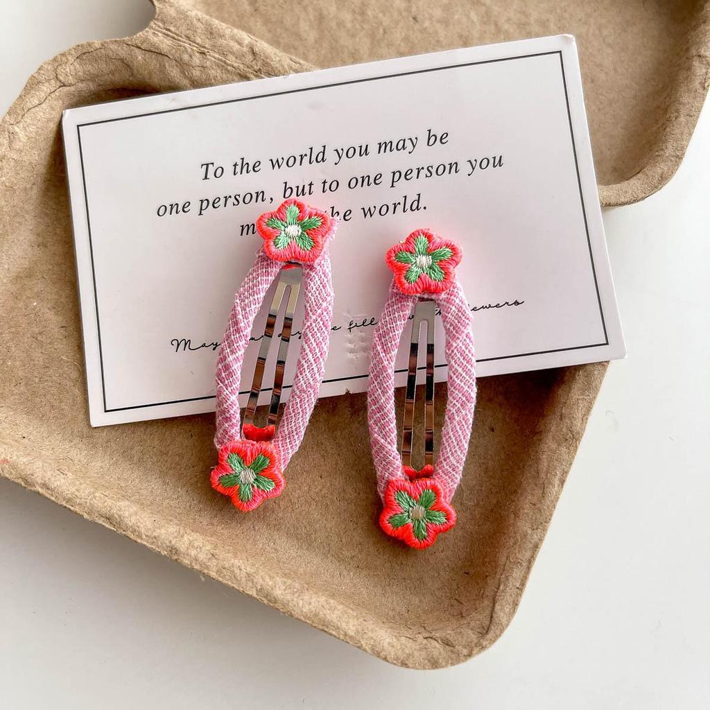 Korean Style Embroidered Flower Hair Clip for Girls - Cute Fabric Hairpins