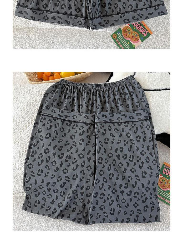 Schickes Pyjama-Set mit Leopardenmuster: Damen Kurzarm Sommer Dreiteilige Homewear