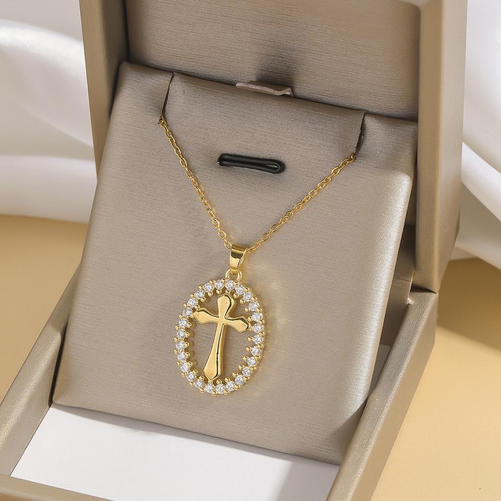 Hip Hop Cool Zircon Cross Necklaces for Women Men Fashion Stainless Steel Chains Shiny Cross Collar Jewelry Accessories Gifts