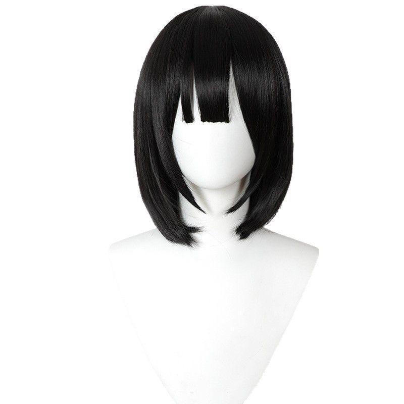 Anime Cosplay Wig, Qiao Ling Black Bob Short Hair High-Temperature Fiber Synthetic Hairpiece