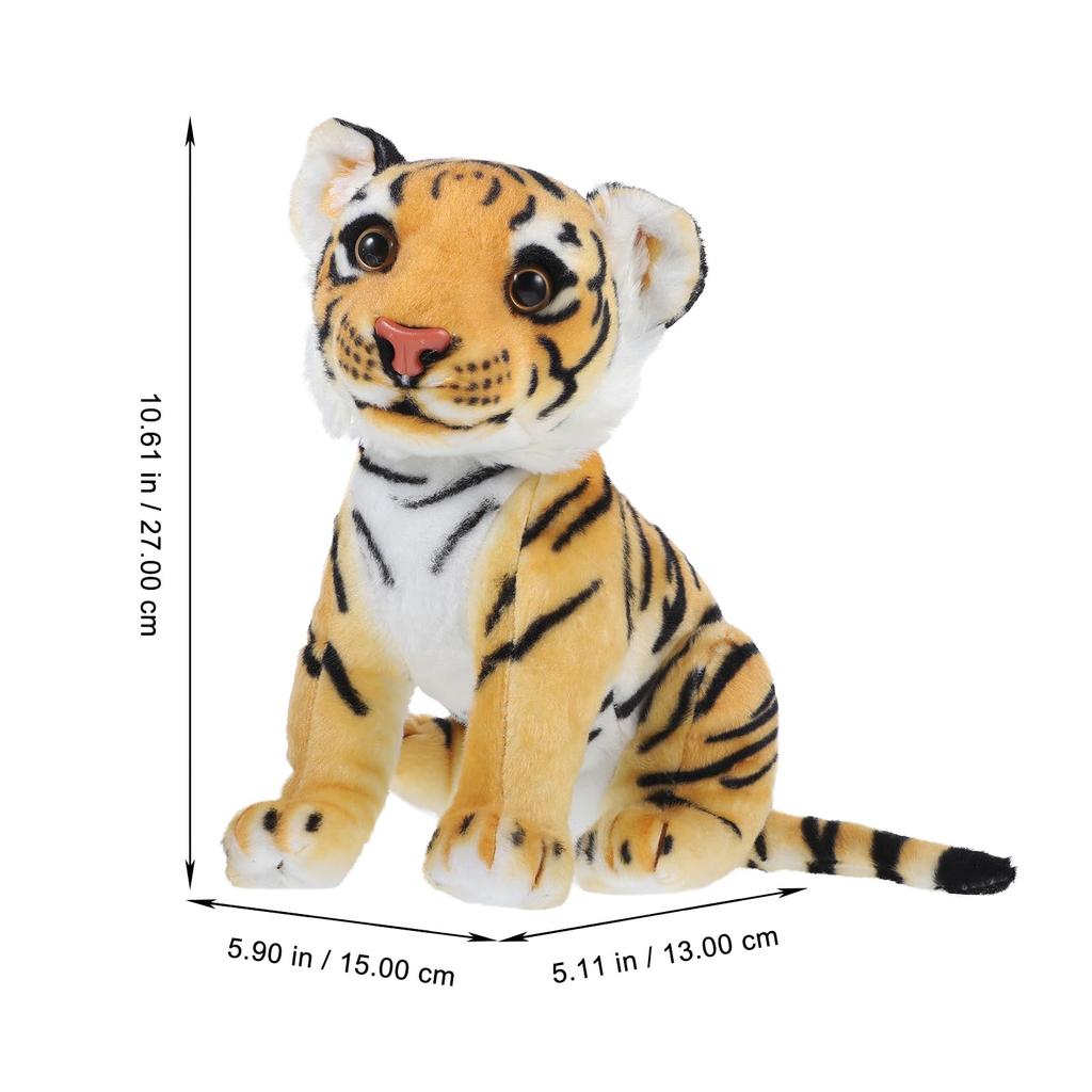 POPETPOP Tiger Plush Toy, Realistic, Year of the Tiger, 27cm, Fluffy Animal, Yellow, 27x15cm