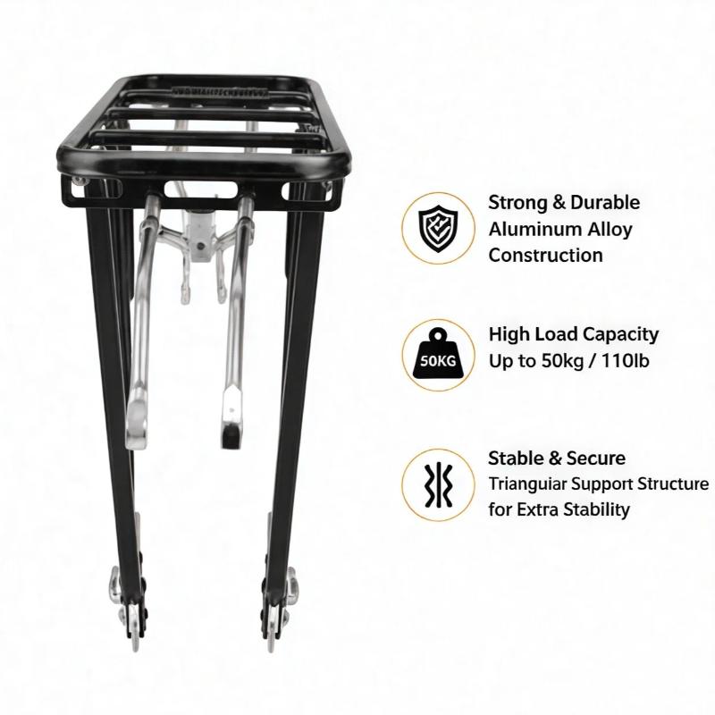 Heavy Duty Quick Release Aluminum Alloy Bicycle Rear Rack Adjustable Heavy Load Bike Cargo Carrier For Cycling Travel Commute