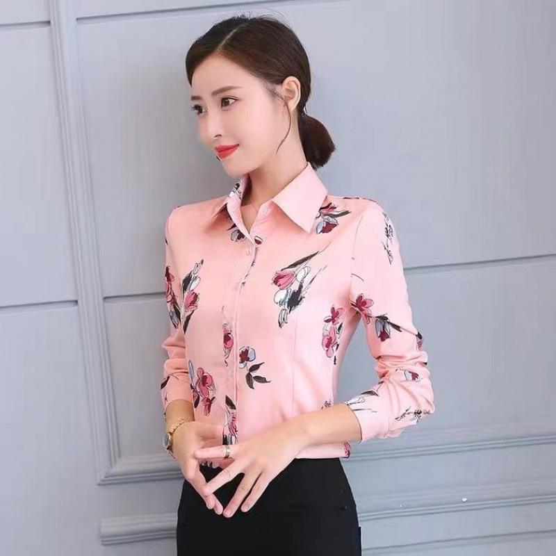2025 Women's Long Sleeve Rose Print Chiffon Blouse - National Style Plus Size Fashion Top