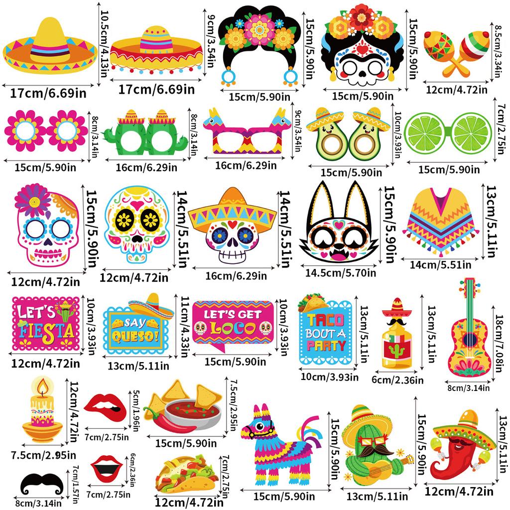 30pcs/set Cinco de Mayo Decorations Photo Booth Props Party Mexican Fiesta Selfie Props for Cinco de Mayo Party supplies