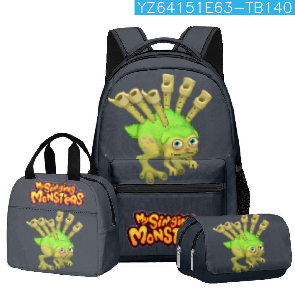 Classic Popular Novelty Singing Monsters 3D Print 3pcs/Set Student School Bags Travel Notebook Backpack Lunch Bag Pencil Case