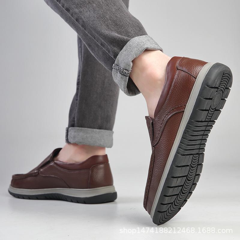 Men's shoes casual leather shoes men's first layer cowhide beanie shoes men's loafers 1351