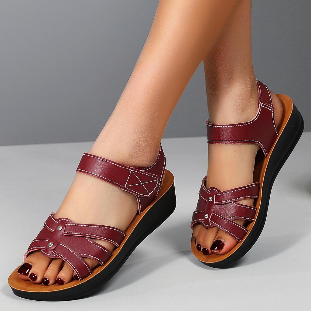 Genuine Leather Sandals for Women 40-60 Years - Non-Slip Soft Sole Summer Comfort Footwear for Mature Ladies