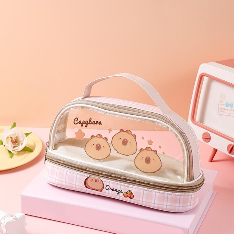 Cartoon Capibala Pencil Bag Large Capacity Pencil Case Aesthetic Pen Case Makeup Bag Clear Pen Bag Pencil Organisers
