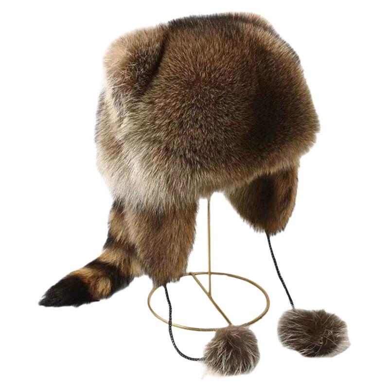 Waschbär Katzenohren Mütze: Winter Ohrenwärmer aus Kunstfell für Kinder & Erwachsene