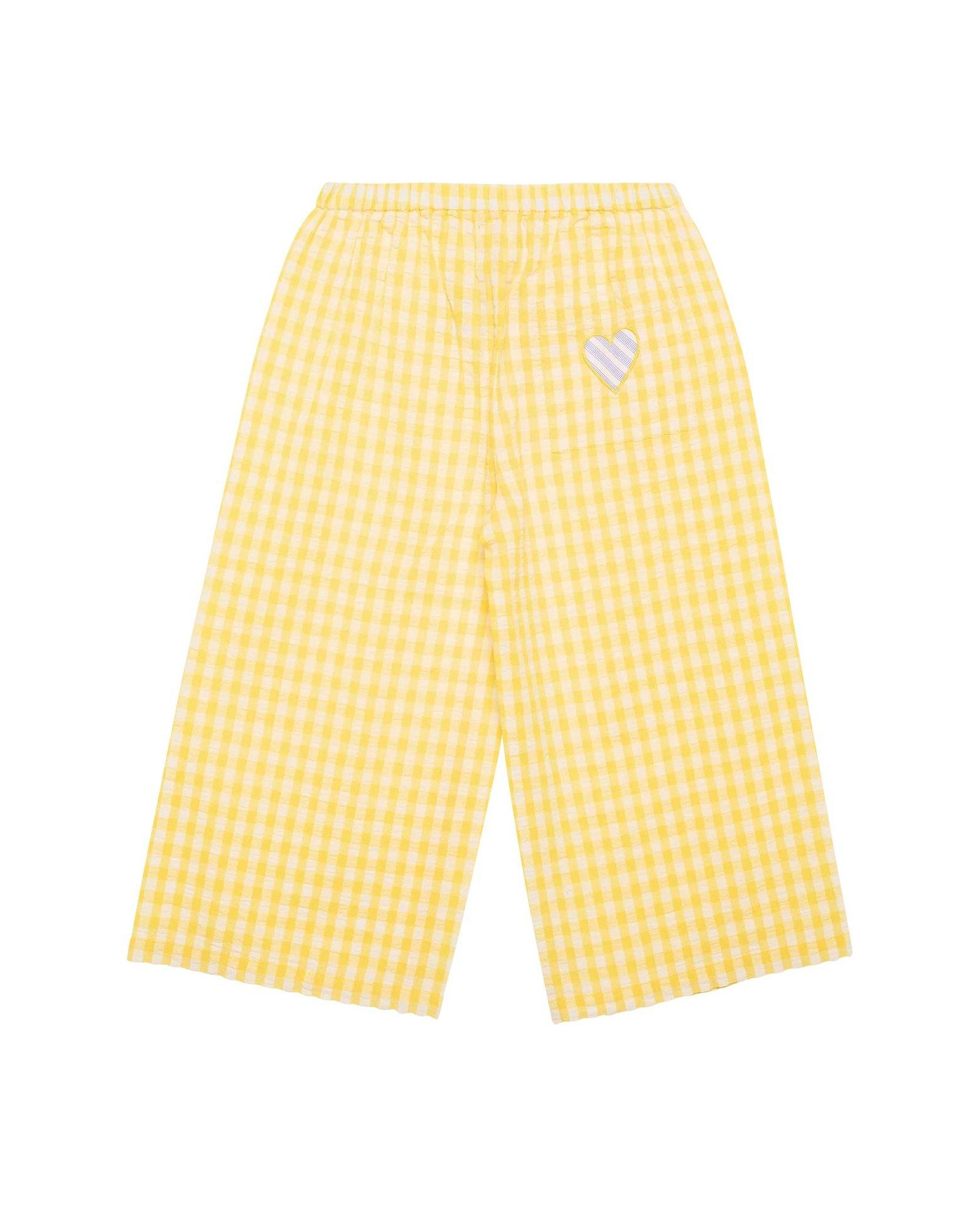 Girls Summer Fresh Yellow Plaid Ruffle Sleeve Loose Short Sleeve Top Set 110cm