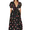 Damen Abendkleid mit Erdbeer-Pailletten-Verzierung, V-Ausschnitt Tüll Schnürung Langes Kleid, Elegantes Sexy A-Linien Ballkleid mit Fließendem Rock
