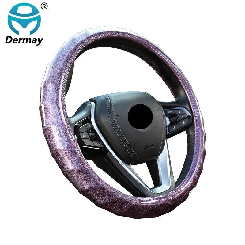 DERMAY Steering Wheel Cover Laser PU Leather Cute for Women Girl Non-slip Fit Steering Wheel 37-38cm Fashion Car Accessories