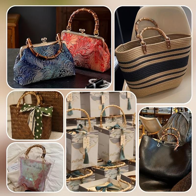 Asas de Plástico y Bambú para Cartera (4 piezas) - Anillas D y Asas con Gancho de Hierro Incluidas, Suaves y Duraderas para Manualidades de Bolsos DIY