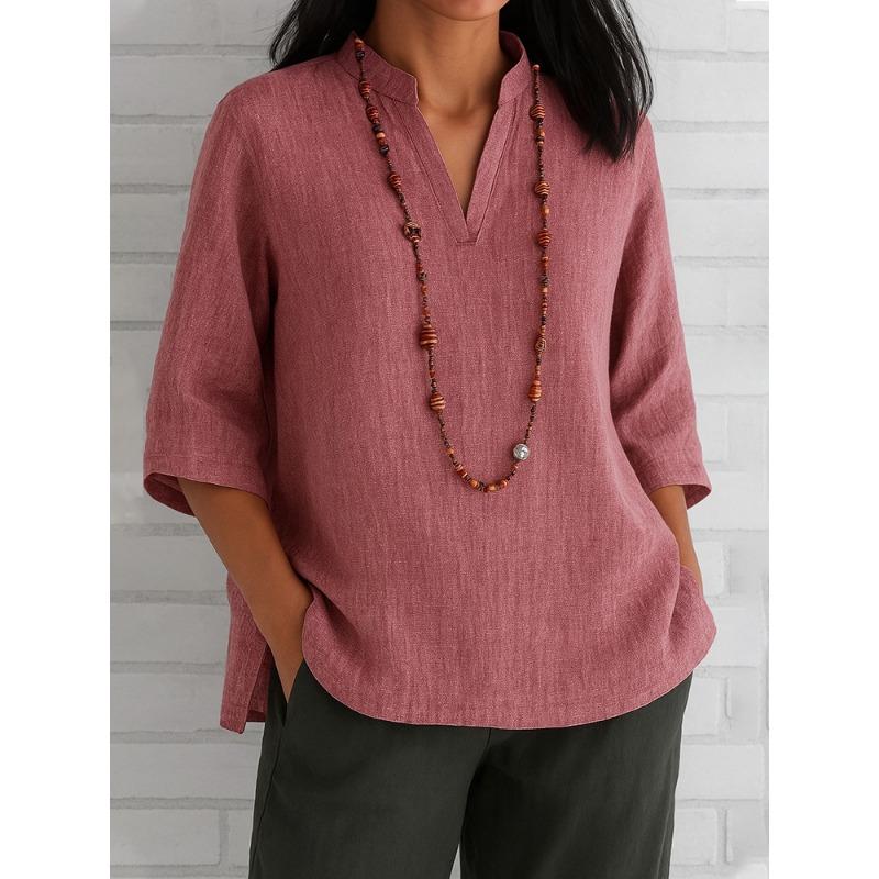 

JKASHDK Женские модные повседневные летние весенние однотонные блузки и рубашки с рукавами 1/2 и v-образным вырезом с принтом XXXL