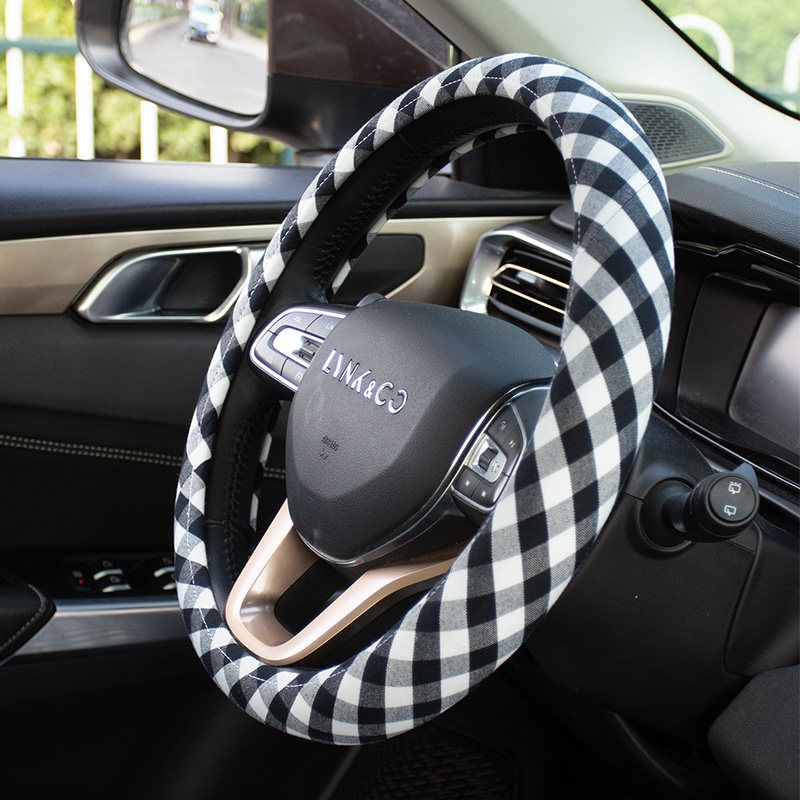 

Car Steering Wheel Cover All Year Round General Fabrics Non-Slip Anti-Sweat Women s round D-Type Car Winter Non-Freezing Hand Black Small Grid [Round]