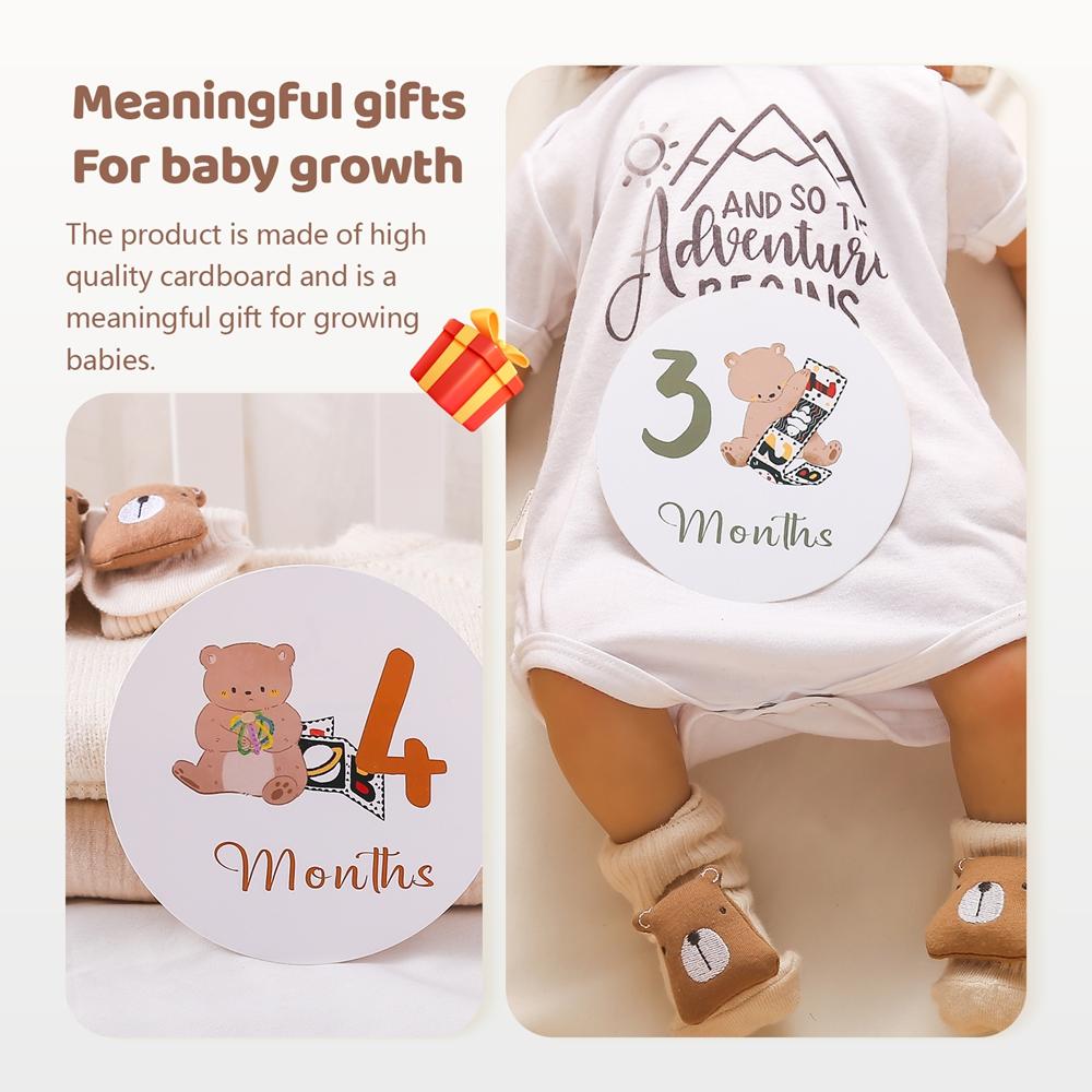12Pc Baby Mileage Piece Baby Po Pography Accessories Newborn Birthday Gifts Souvenir Cute Bear Print Growth Commemoration