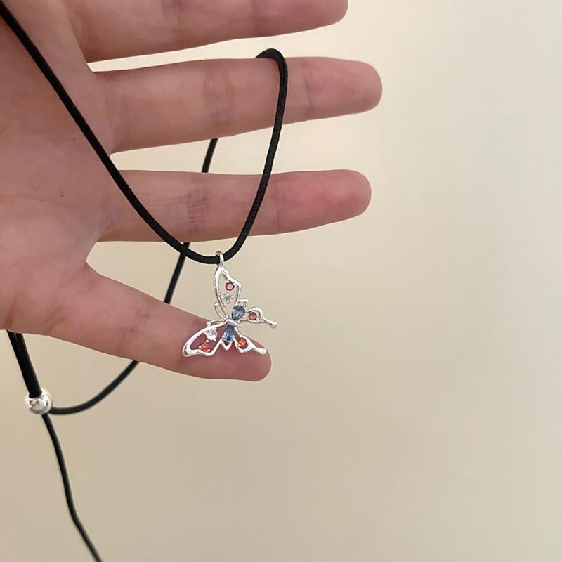 Sophisticated Alloy Butterfly Necklace Stylish Pull String Neckchain Adjustable Rope Chain Choker Stylish Clavicle Chain