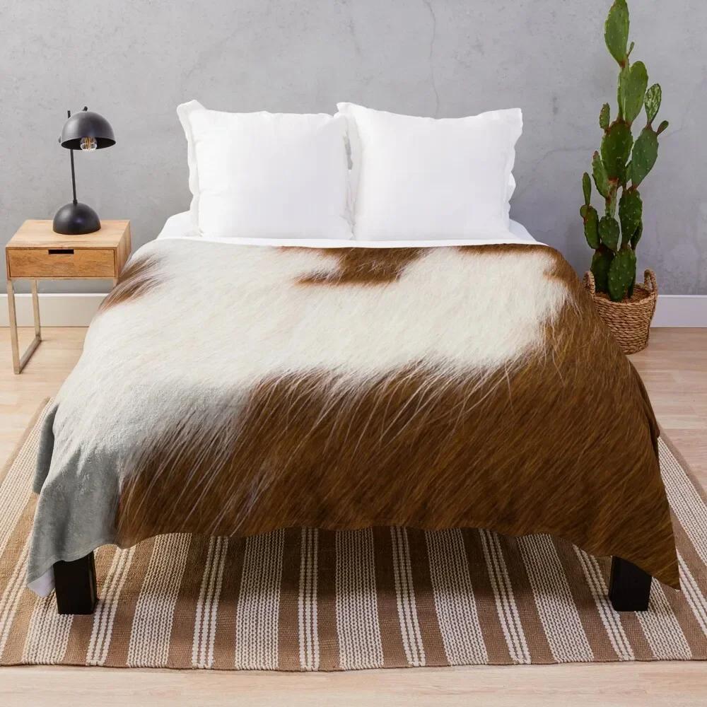 Cowhide Print Flannel Blanket, Cow Fur Print Flannel Throw Blanket Gift for Kids Adults, Soft Fleece Blanket for Couch Sofa Bed