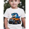 Taglie Europee Estate Moda Bambino T-shirt a Maniche Corte con Occhiali alla Moda Stampa Cartone Animato T-Rex e Monster Truck, Top Casual da Esterno