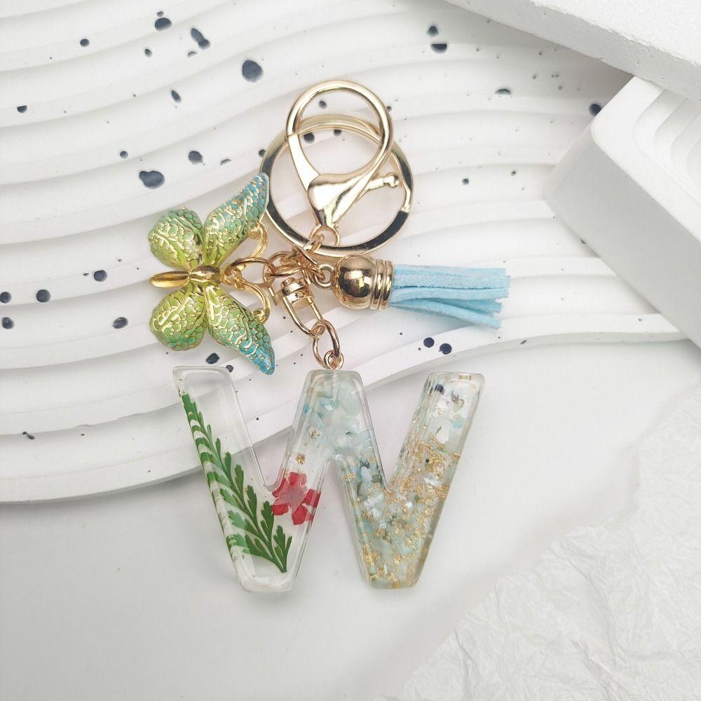 Butterfly Alphabet Key Chain Plant Backpack Decoration Resin Jewelry Pendant  Key Decoration