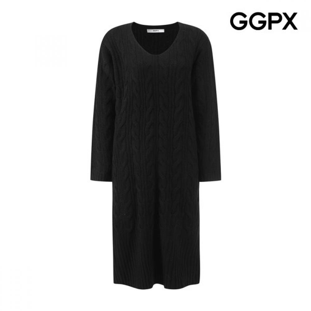 Ggpx V Neck Loose Fit Cable Knit Dress Gq1op004f Grey/F