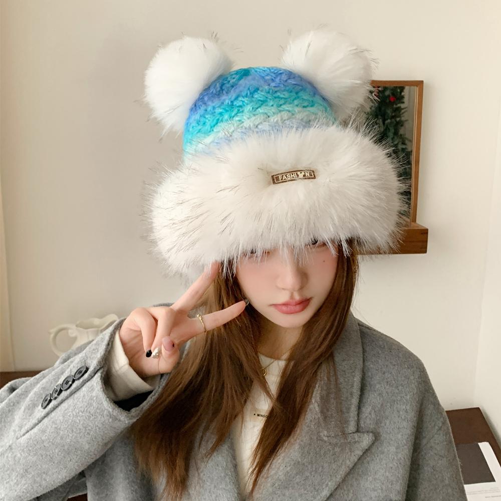 New Women Cute Plush Pompoms Winter Hat Trendy Streetwear Knitted Hat Lovely Dandy Cap For Girls
