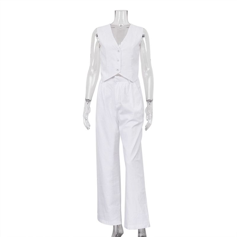 Sleeveless V-neck Vest Pants Set Casual Sleeveless V-neck Vest Solid Trousers Set