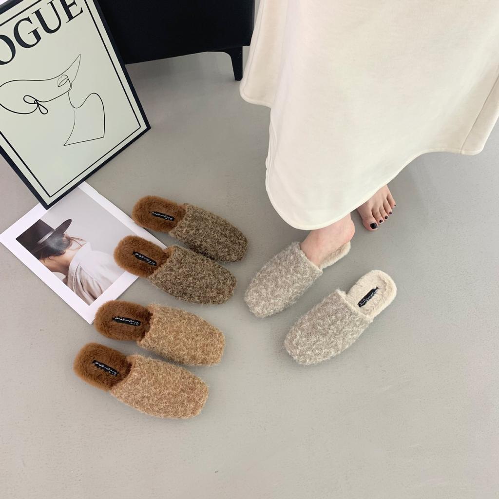 2025 Autumn and Winter Round Head Soft Bottom Foot Cover Casual Versatile Soft Bottom Commuting Wear Half Drag Women Hairy Women