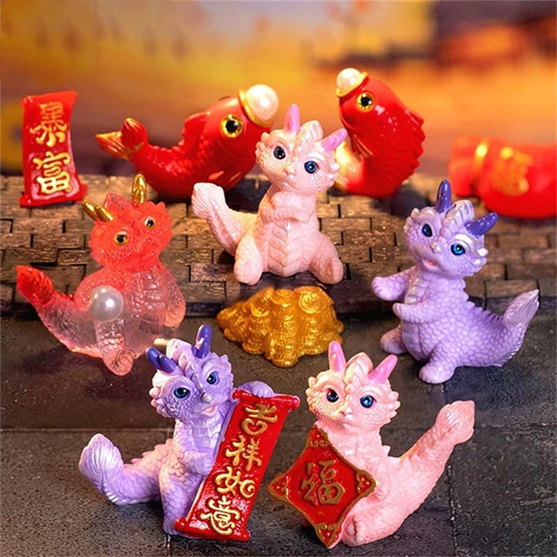 Cute Mini Dragon Figurine 2023 Year Of The Dragon Ornament Micro Landscape Decoration Dollhouse Miniature Toy